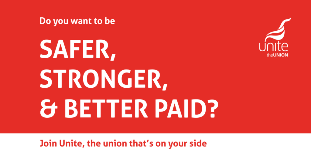 Red Unite Poster. Do you want to be SAFER, STRONGER, BETTER PAID?
Use your PAY BALLOT.

