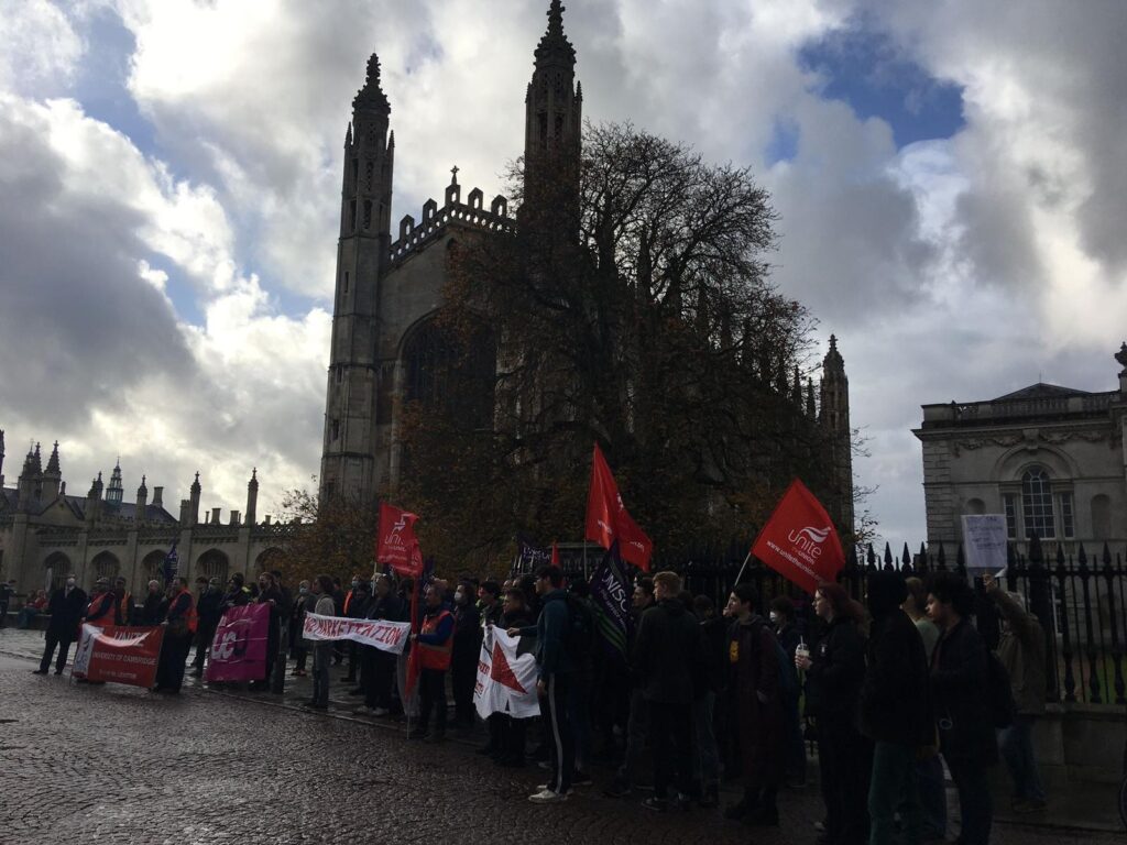 Moody pic of Kings college chapel with a unite demo out front.
Yay The SEO says to put Friday Update here,thats not confusing...